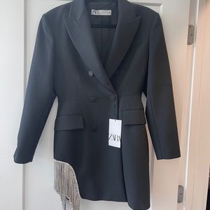 ZARA BLACK BLAZER DRESS WITH RHINESTONE TASSELS